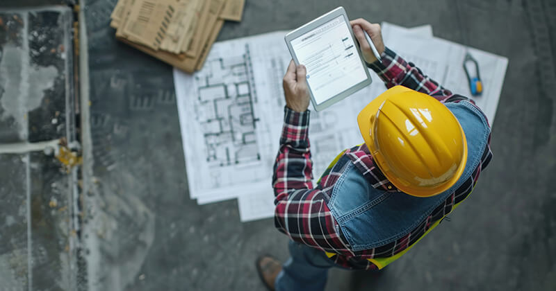 construction worker on ipad